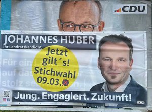 Banner von Johannes Huber für die Landratsstichwahl am 09.03.2025
