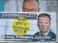 Banner von Johannes Huber für die Landratsstichwahl am 09.03.2025